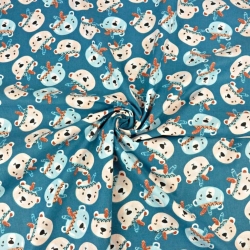 100% Baumwolle Indianerbären auf meerblauem Hintergrund  