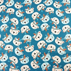 100% Baumwolle Indianerbären auf meerblauem Hintergrund  