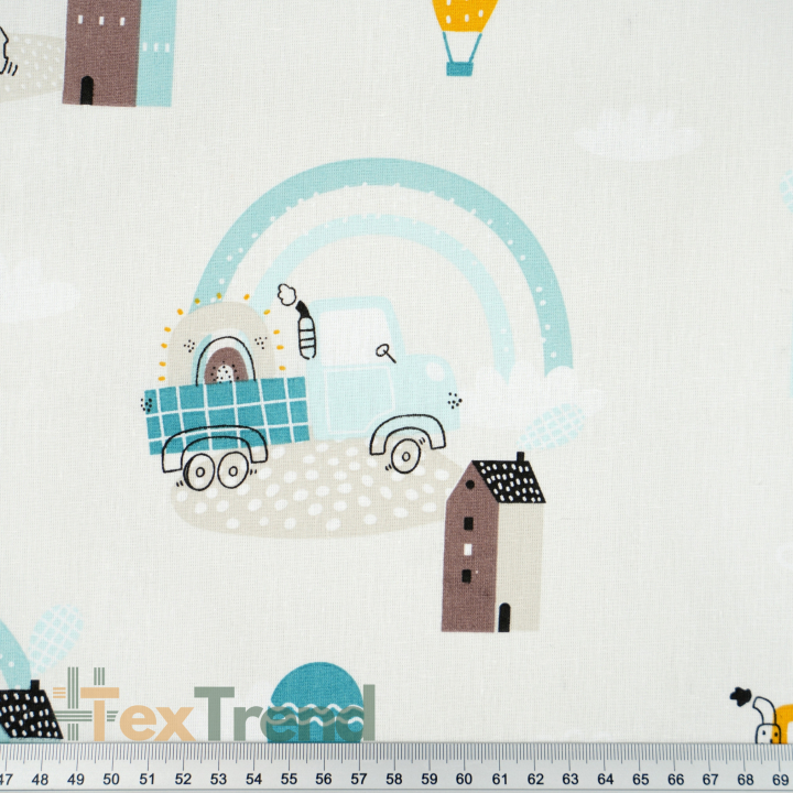 100% Baumwolle Bagger mit mint-gelben Regenbogen auf hellgrauem Hintergrund