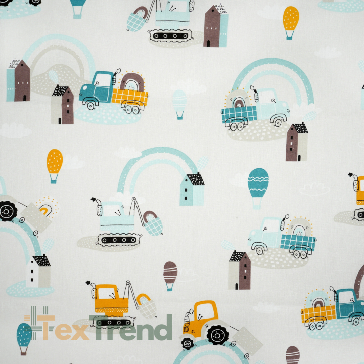 100% Baumwolle Bagger mit mint-gelben Regenbogen auf hellgrauem Hintergrund