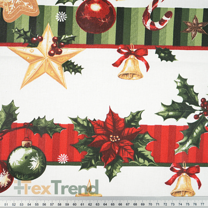 100% Baumwolle mit Weihnachtsstreifen auf weißem Hintergrund