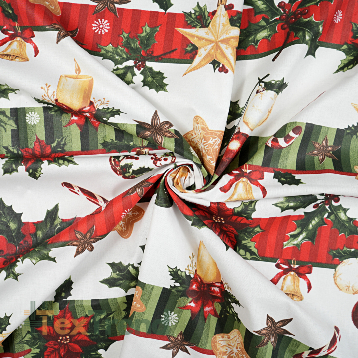 100% Baumwolle mit Weihnachtsstreifen auf weißem Hintergrund