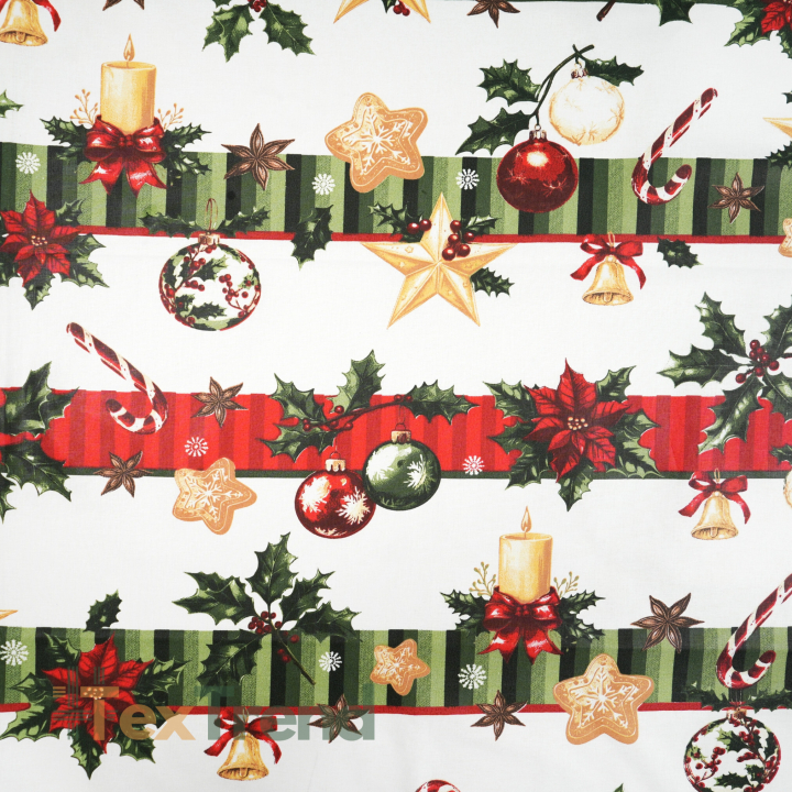 100% Baumwolle mit Weihnachtsstreifen auf weißem Hintergrund