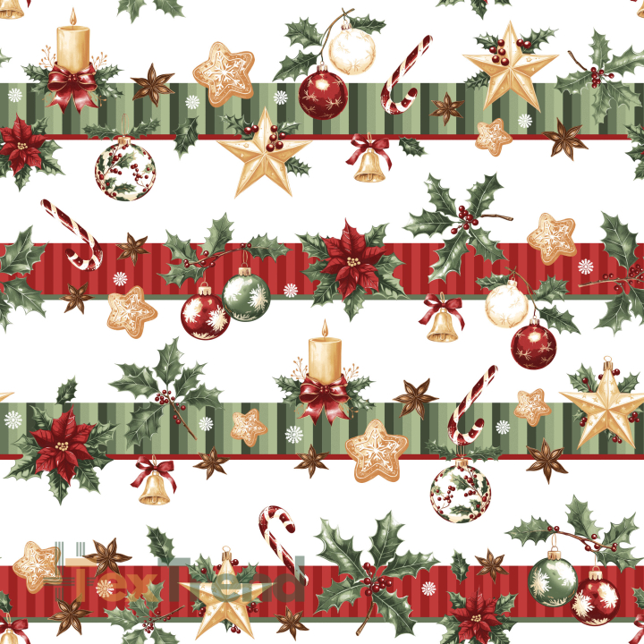 100% Baumwolle mit Weihnachtsstreifen auf weißem Hintergrund