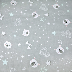 Baumwolle 100% Bären mit Sternen und Herzen grau-minze auf grauem Hintergrund  