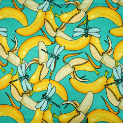 Wasserabweisender Codura-Stoff - Bananen und Libellen auf türkisfarbenem Hintergrund