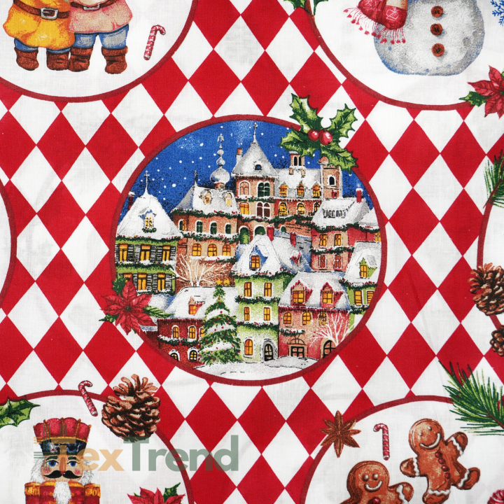 100% Baumwolle rote Rauten und Weihnachtsbilder