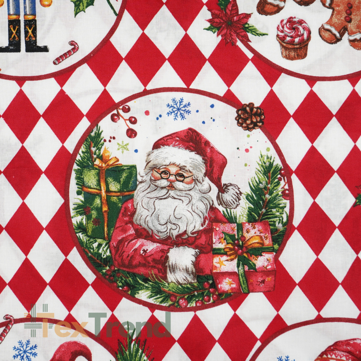 100% Baumwolle rote Rauten und Weihnachtsbilder