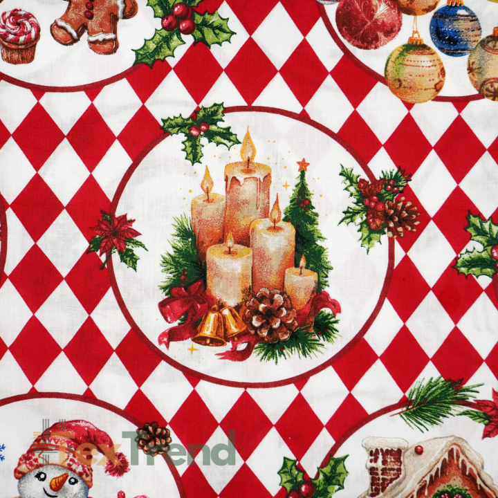 100% Baumwolle rote Rauten und Weihnachtsbilder