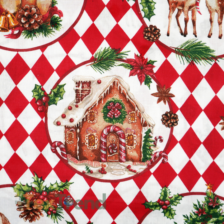 100% Baumwolle rote Rauten und Weihnachtsbilder