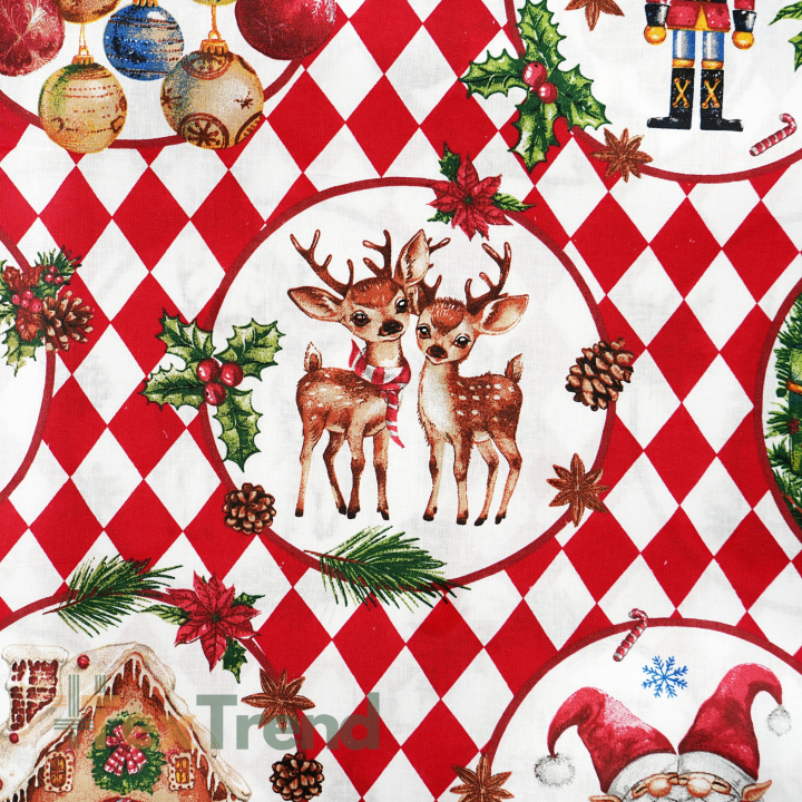 100% Baumwolle rote Rauten und Weihnachtsbilder