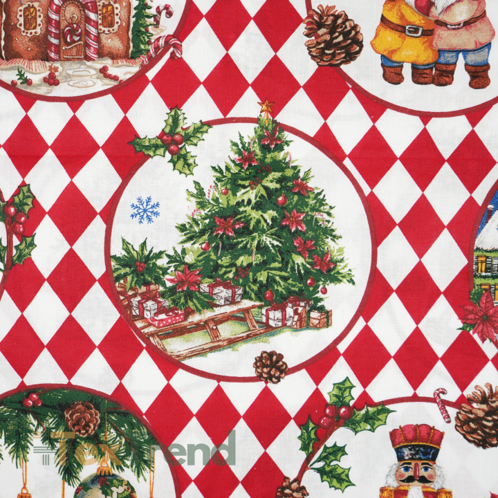 100% Baumwolle rote Rauten und Weihnachtsbilder
