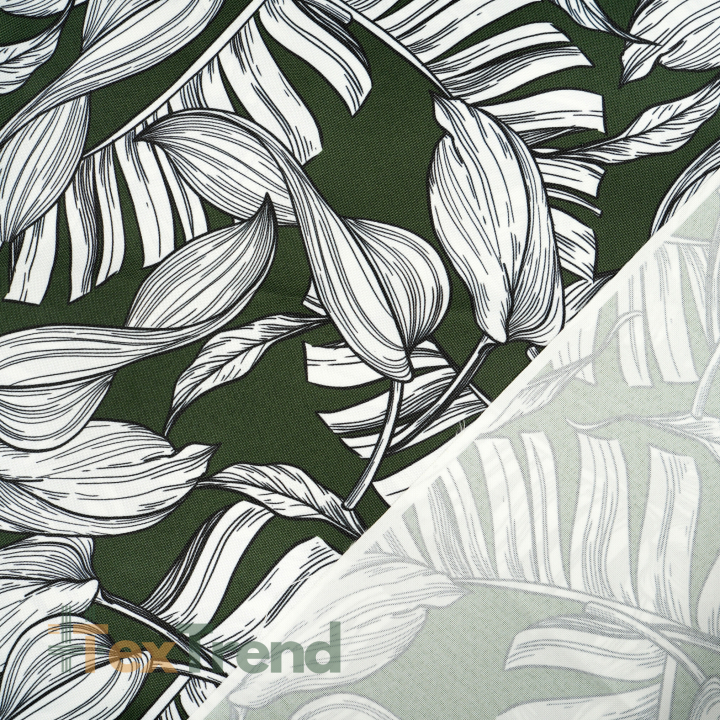 Wasserabweisender Codura-Stoff - Weiße Blätter auf grünem Hintergrund