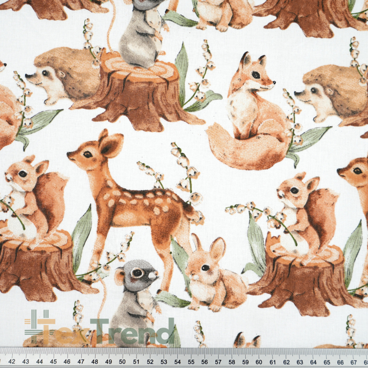 100% Baumwolle Waldtiere Zoo braun auf weißem Hintergrund