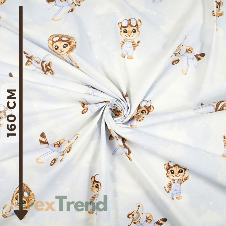 100% Baumwolle Tierpiloten beige auf blauem Hintergrund