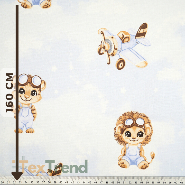 100% Baumwolle Tierpiloten beige auf blauem Hintergrund