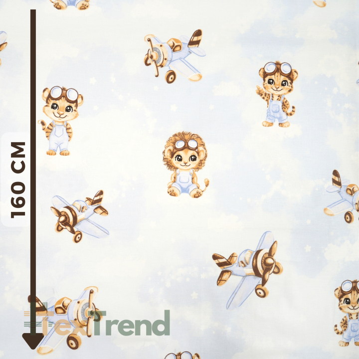 100% Baumwolle Tierpiloten beige auf blauem Hintergrund