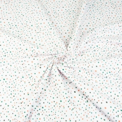 Baumwolle 100% Punkte Kieselsteine grün-ziegelrot auf weißem Hintergrund  