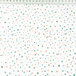 Baumwolle 100% Punkte Kieselsteine grün-ziegelrot auf weißem Hintergrund  