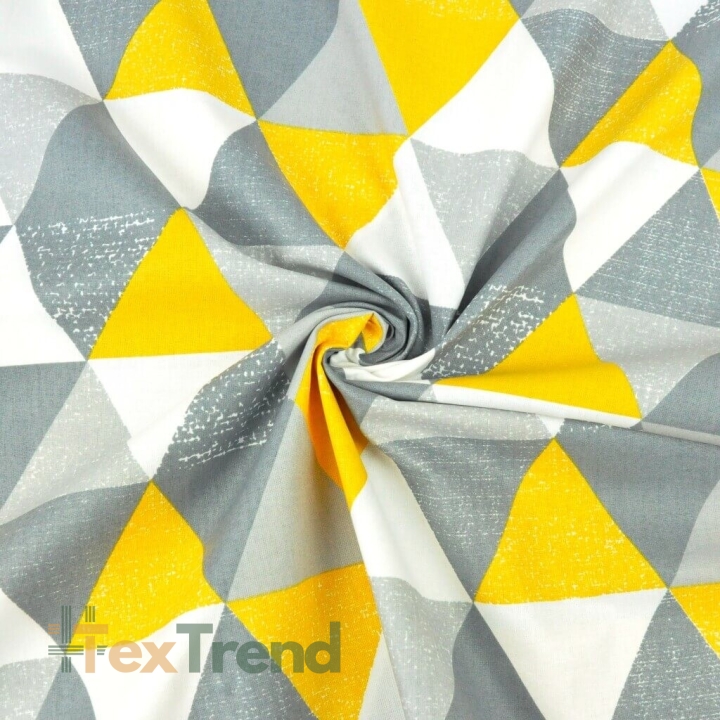 100% Baumwolle große gemusterte Dreiecke grau-dunkelgelb  