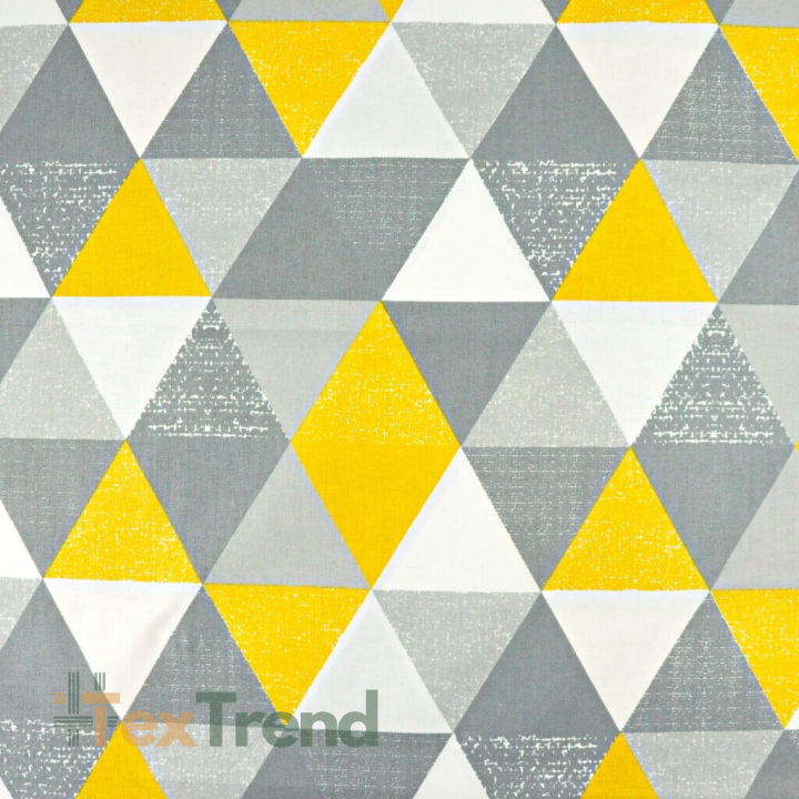 100% Baumwolle große gemusterte Dreiecke grau-dunkelgelb  
