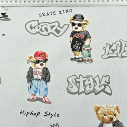 100% Baumwolle coole Bären auf grauem Hintergrund  