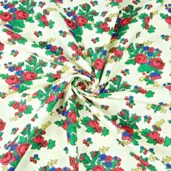 Baumwolle 100% Krakauer Muster auf ecrufarbenem Hintergrund  