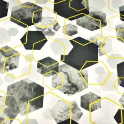 Baumwolle 100% geometrische Rauten grau-schwarz-gold auf weiß  