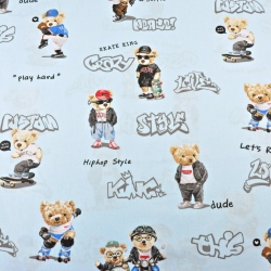 100% Baumwolle coole Bären auf himmelblauem Hintergrund  
