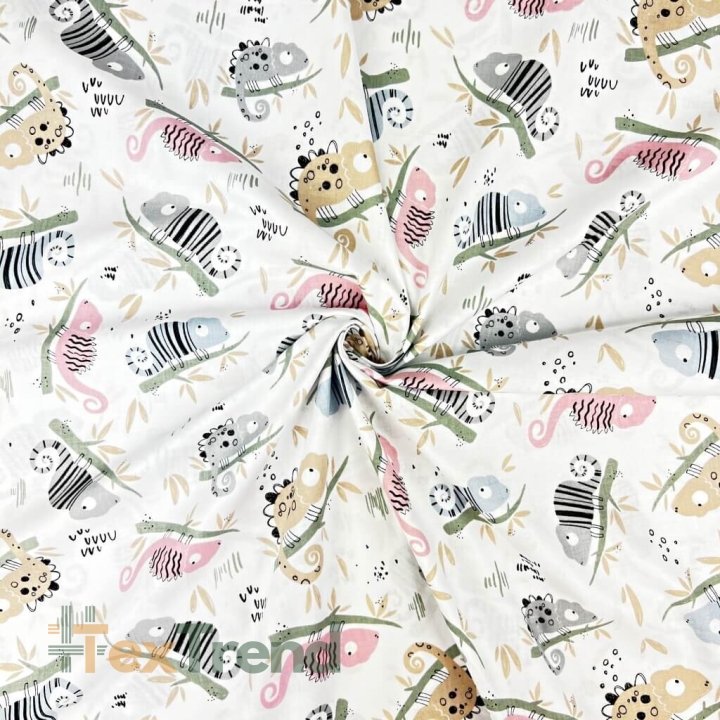 Baumwolle 100% Chamäleons rosa-blau-beige  