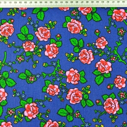 Baumwolle 100% Krakauer Muster Rosen auf dunkelblauem Hintergrund  