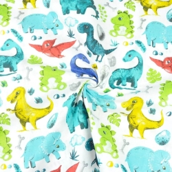 Baumwolle 100% Dinosaurier mit rotem Pterodaktylus auf weißem Hintergrund  