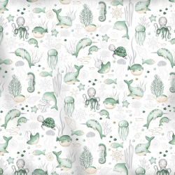 Baumwolle 100% Grüner Ozean auf weißem Hintergrund  