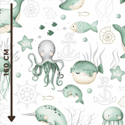 Baumwolle 100% Grüner Ozean auf weißem Hintergrund  