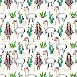 100% Baumwolle Alpakas mit Peruanerin auf weißem Hintergrund  