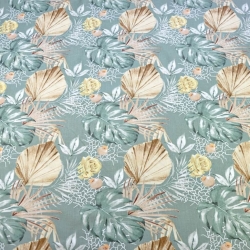 Baumwolle 100% Monstera-Blätter und Boho-Sträuße auf salbeigrünem Hintergrund - 220cm  