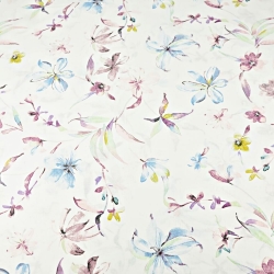 Baumwolle 100% Blumen mit Zweigen bunt auf weißem Hintergrund  