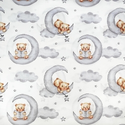 Baumwolle 100% Bären mit Büchern auf grau-lila Monden  