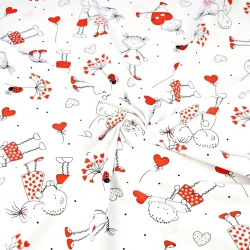 Baumwolle 100% verliebte Männchen mit rot auf weißem Hintergrund  