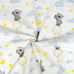 Baumwolle 100% Bären mit Planeten und blauen Wolken  