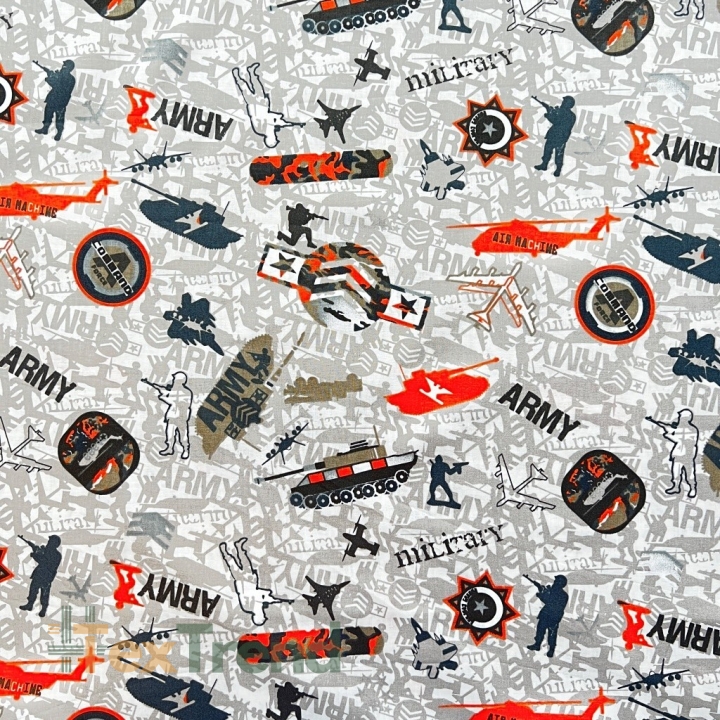 Baumwolle 100% militärisches Muster grün-orange-grau  