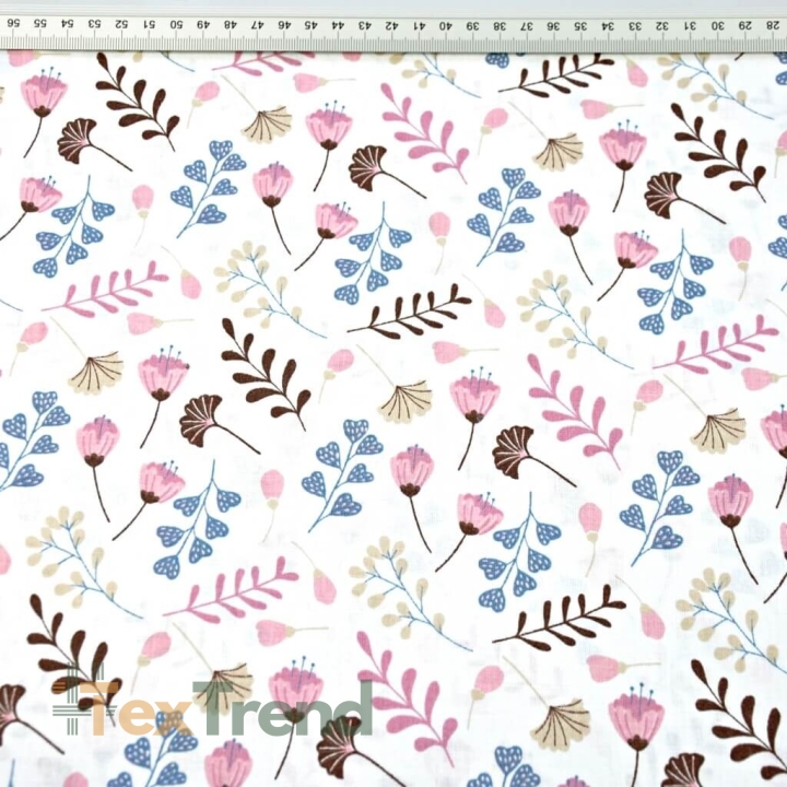 Baumwolle 100% Ginkgo Mini rosa auf weißem Hintergrund  