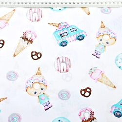 Baumwolle 100% Eis und Donuts auf weißem Hintergrund  