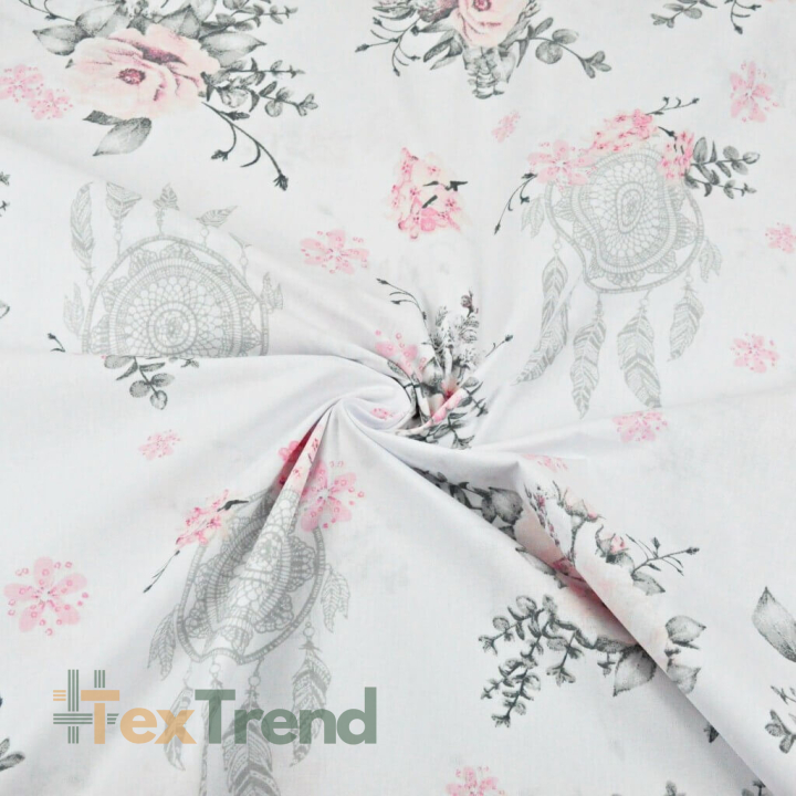 100% Baumwolle Traumfänger mit rosa Rosen auf weißem Hintergrund  