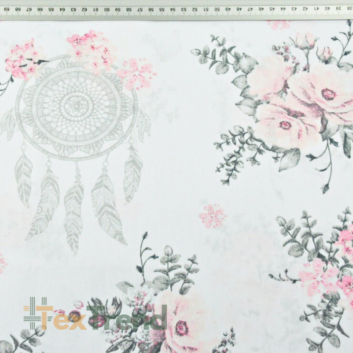 100% Baumwolle Traumfänger mit rosa Rosen auf weißem Hintergrund  