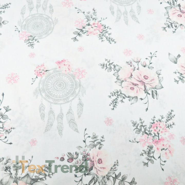 100% Baumwolle Traumfänger mit rosa Rosen auf weißem Hintergrund  