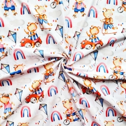 Baumwolle 100% Hunde mit Regenbögen auf weißem Hintergrund  