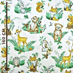 Baumwolle 100% Tiere, Reh und Bären auf weißem Hintergrund  