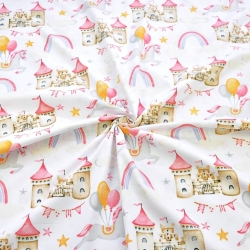 Baumwolle 100% Burgen in beige-rosa auf weißem Hintergrund  