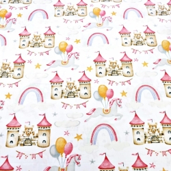 Baumwolle 100% Burgen in beige-rosa auf weißem Hintergrund  